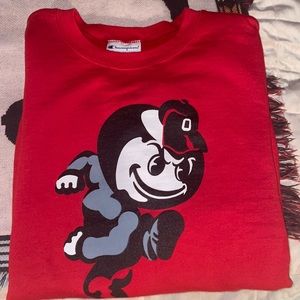 OHIO STATE UNIVERSITY BRUTUS THE BUCKEYE SCARLET CREW NECK SIZE XL